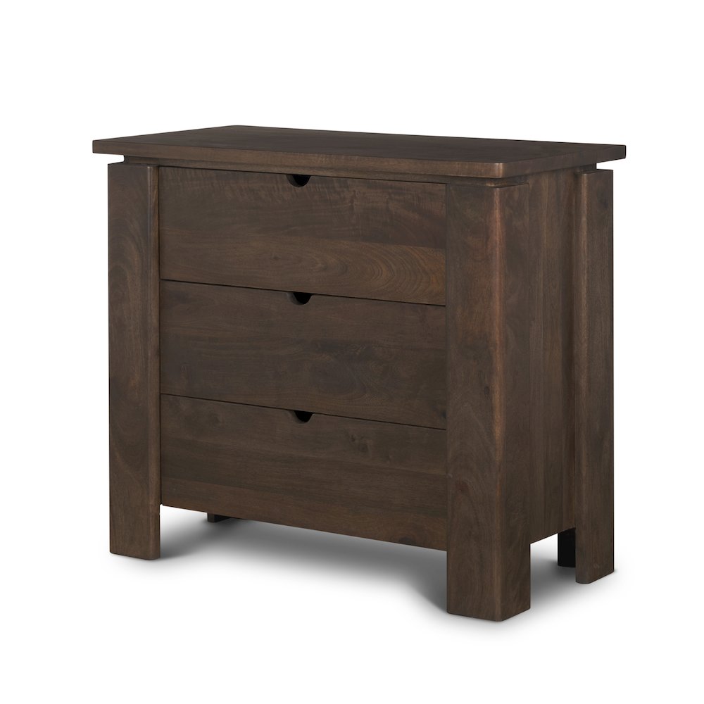 Solid Dark Brown Wood 3 Drawer Accent Cabinet. Picture 1