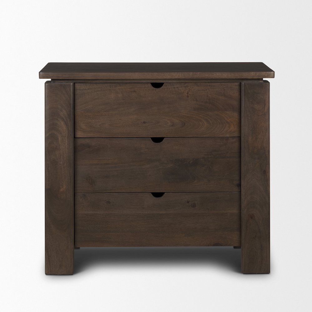Solid Dark Brown Wood 3 Drawer Accent Cabinet. Picture 5