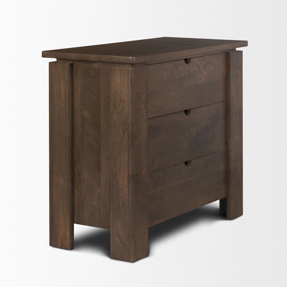 Solid Dark Brown Wood 3 Drawer Accent Cabinet. Picture 8