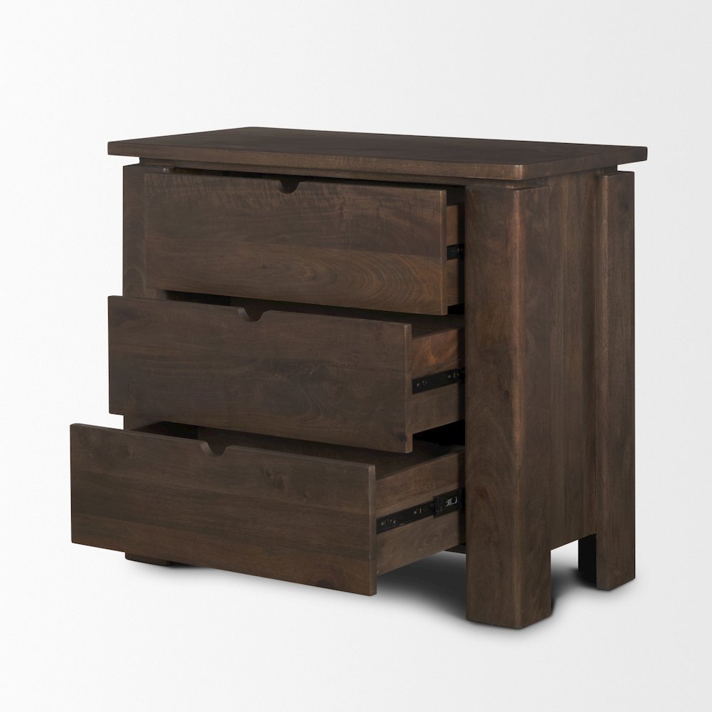 Solid Dark Brown Wood 3 Drawer Accent Cabinet. Picture 9