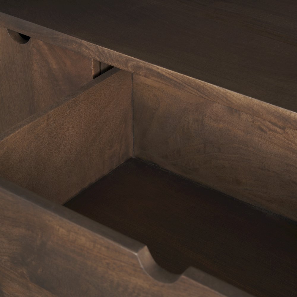 Wallen 2 Door Solid Dark Brown Wood 3 Drawers Sideboard. Picture 2