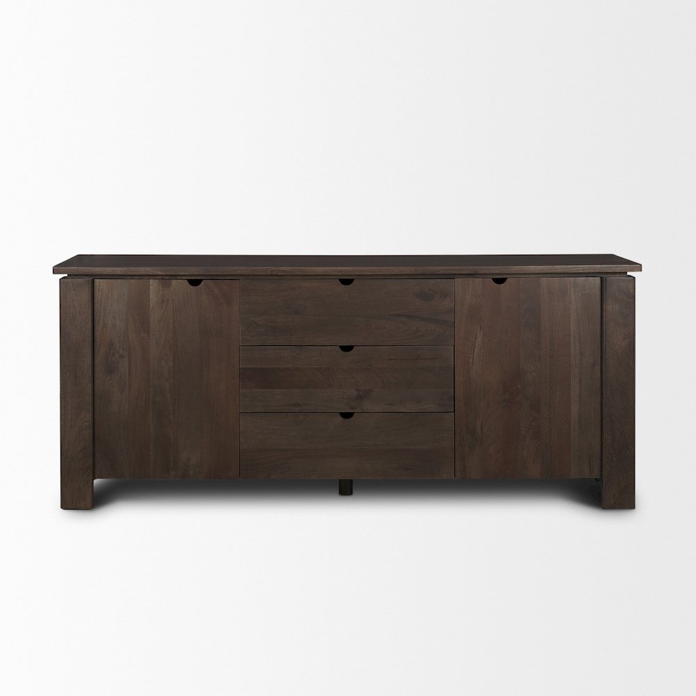 Wallen 2 Door Solid Dark Brown Wood 3 Drawers Sideboard. Picture 5