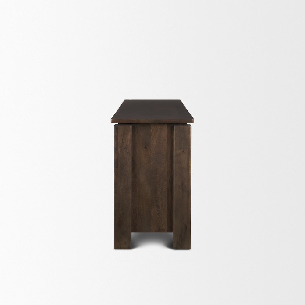 Wallen 2 Door Solid Dark Brown Wood 3 Drawers Sideboard. Picture 6
