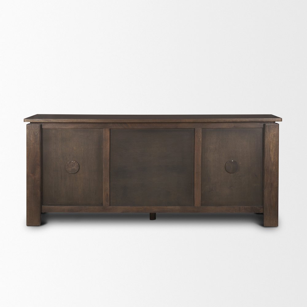 Wallen 2 Door Solid Dark Brown Wood 3 Drawers Sideboard. Picture 7