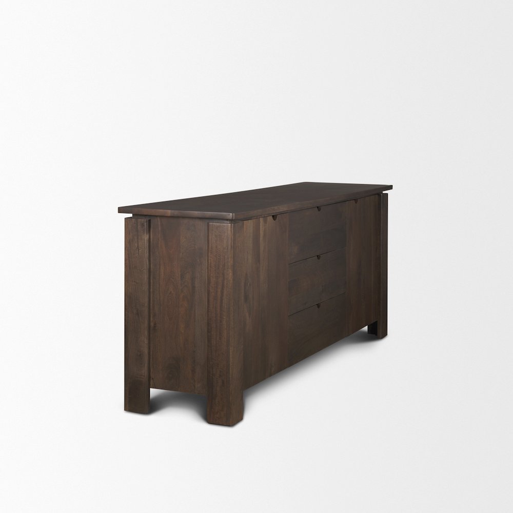 Wallen 2 Door Solid Dark Brown Wood 3 Drawers Sideboard. Picture 8