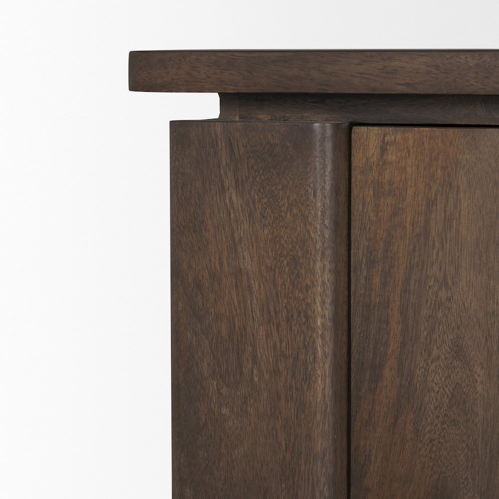 Wallen 2 Door Solid Dark Brown Wood 3 Drawers Sideboard. Picture 10
