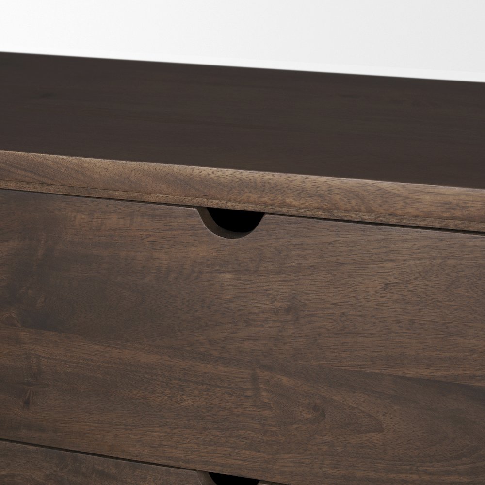 Wallen 2 Door Solid Dark Brown Wood 3 Drawers Sideboard. Picture 11