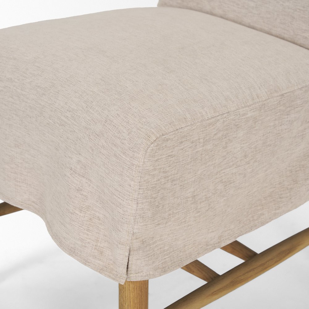 Oatmeal Performance Fabric Oak Wood Dining Chair. Picture 2