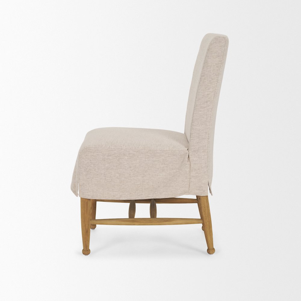 Oatmeal Performance Fabric Oak Wood Dining Chair. Picture 6