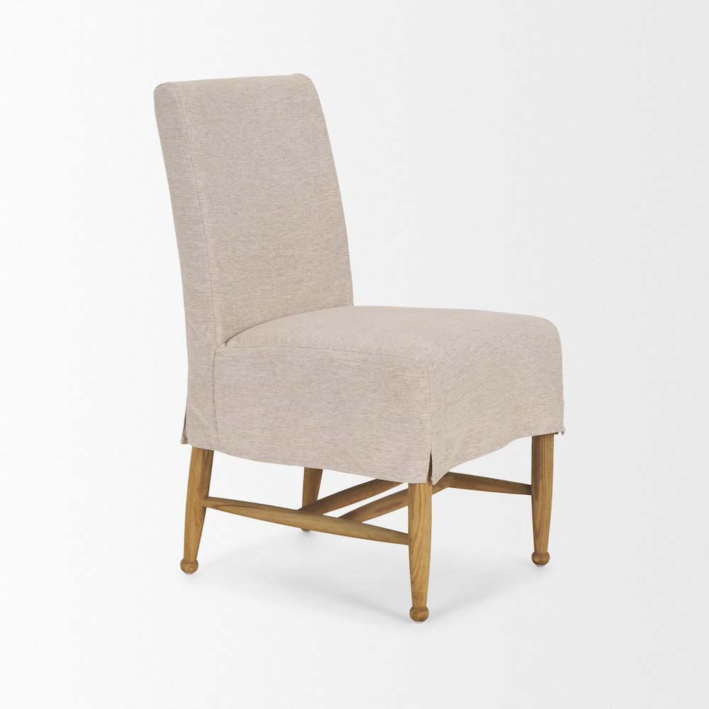 Oatmeal Performance Fabric Oak Wood Dining Chair. Picture 9