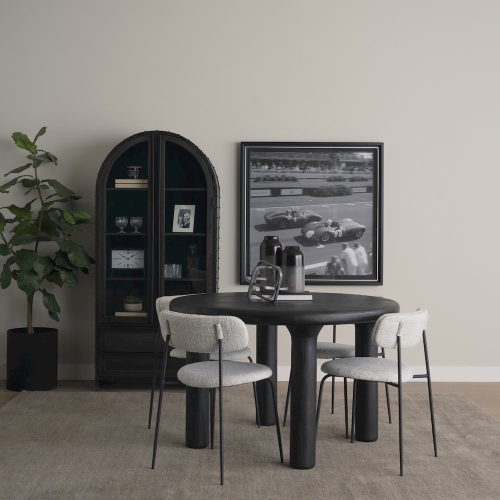 Matte Black Metal Gray Fabric Dining Chair. Picture 5