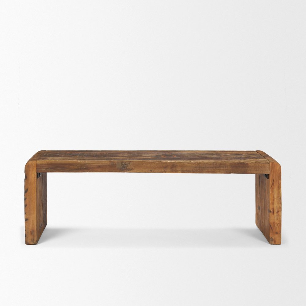 Rustic Brown Reclaimed Wood Bench. Picture 4