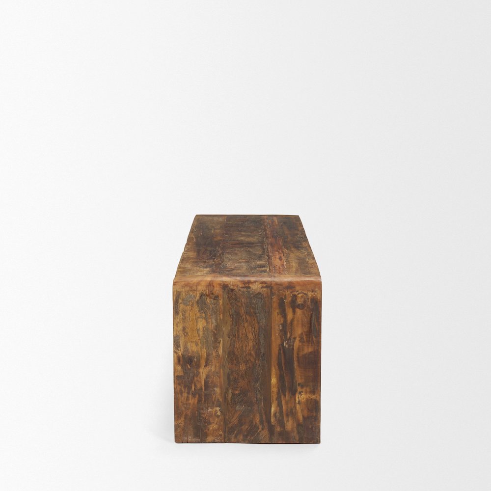 Rustic Brown Reclaimed Wood Bench. Picture 5