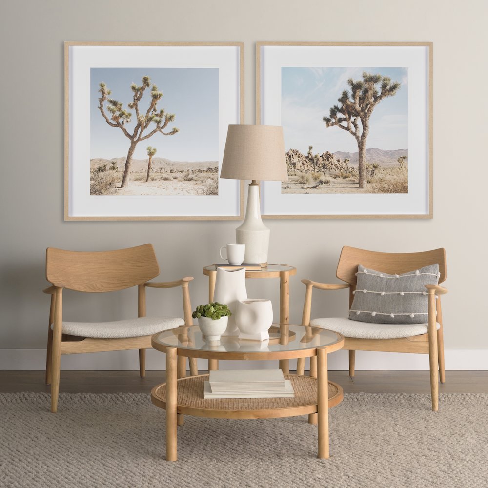 Weslyn Solid Light Brown Wood and Glass Top Cane Side Table. Picture 2
