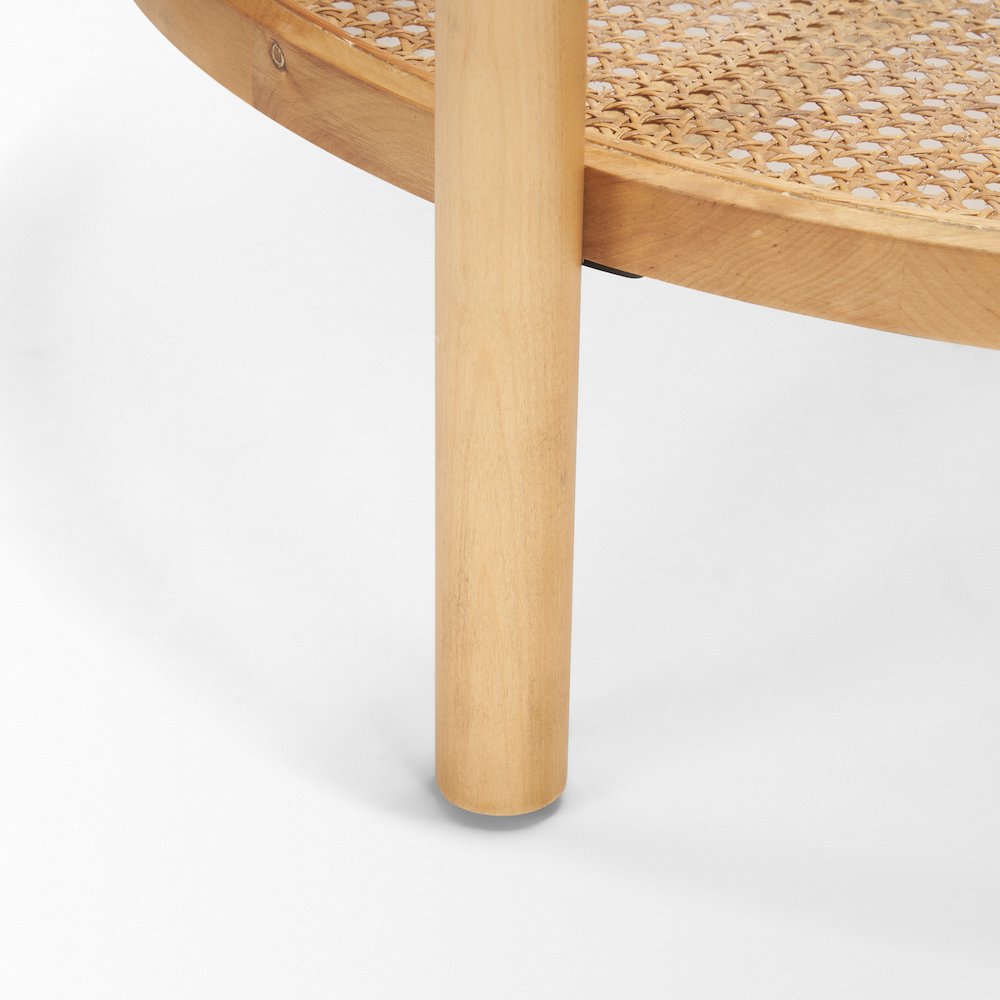Solid Light Brown Wood And Glass Top Cane Coffee Table. Picture 9