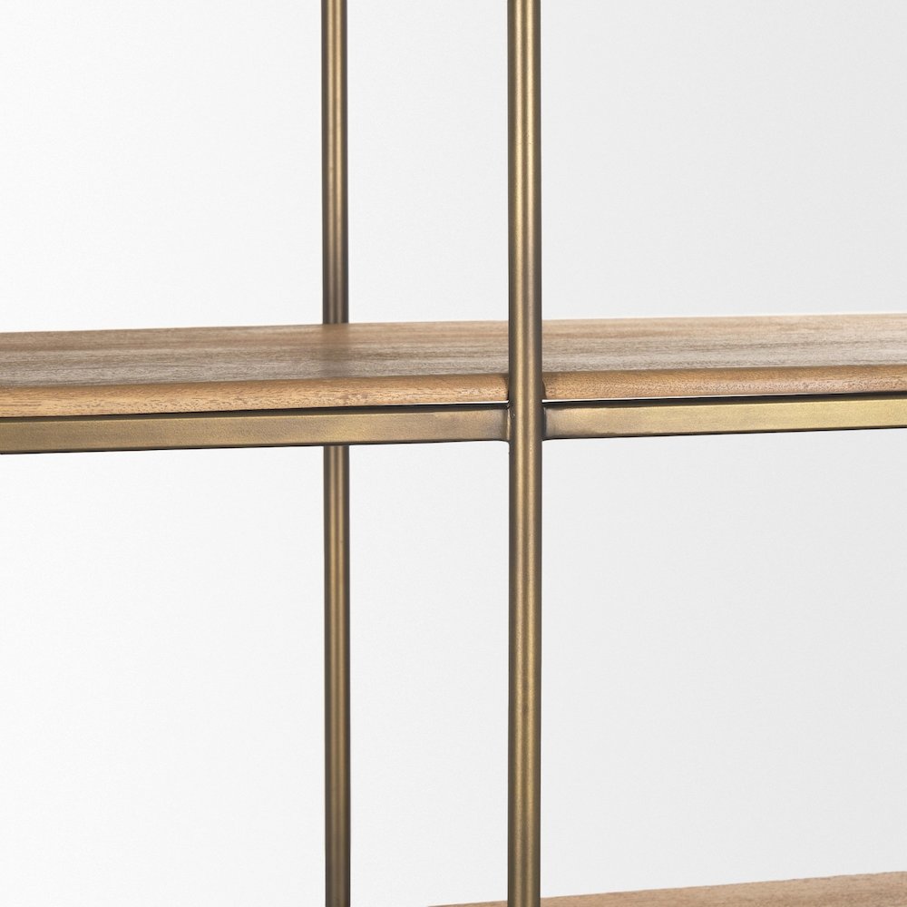 Light Brown Wood Antiqued Brass Metal 3 Tiers 2 Door Shelving Unit. Picture 4