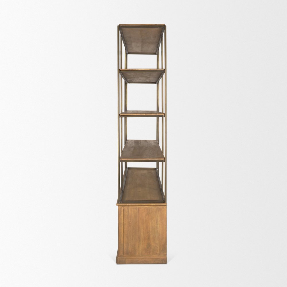 Light Brown Wood Antiqued Brass Metal 3 Tiers 2 Door Shelving Unit. Picture 13