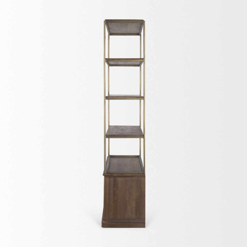 Dark Brown Wood Antiqued Aged Brass Metal 3 Tiers 2 Door Shelving Unit. Picture 9