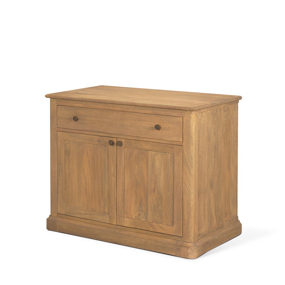 Light Brown Solid Wood Gunmetal Knobs Accent Cabinet 1 Drawer 2 Doors. Picture 1