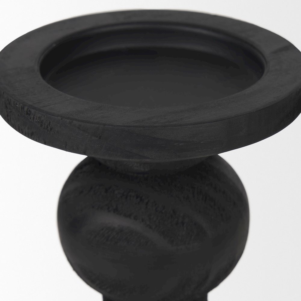 Wanda Matte Black Wood Pillar Candle Holders (Set of 2). Picture 6