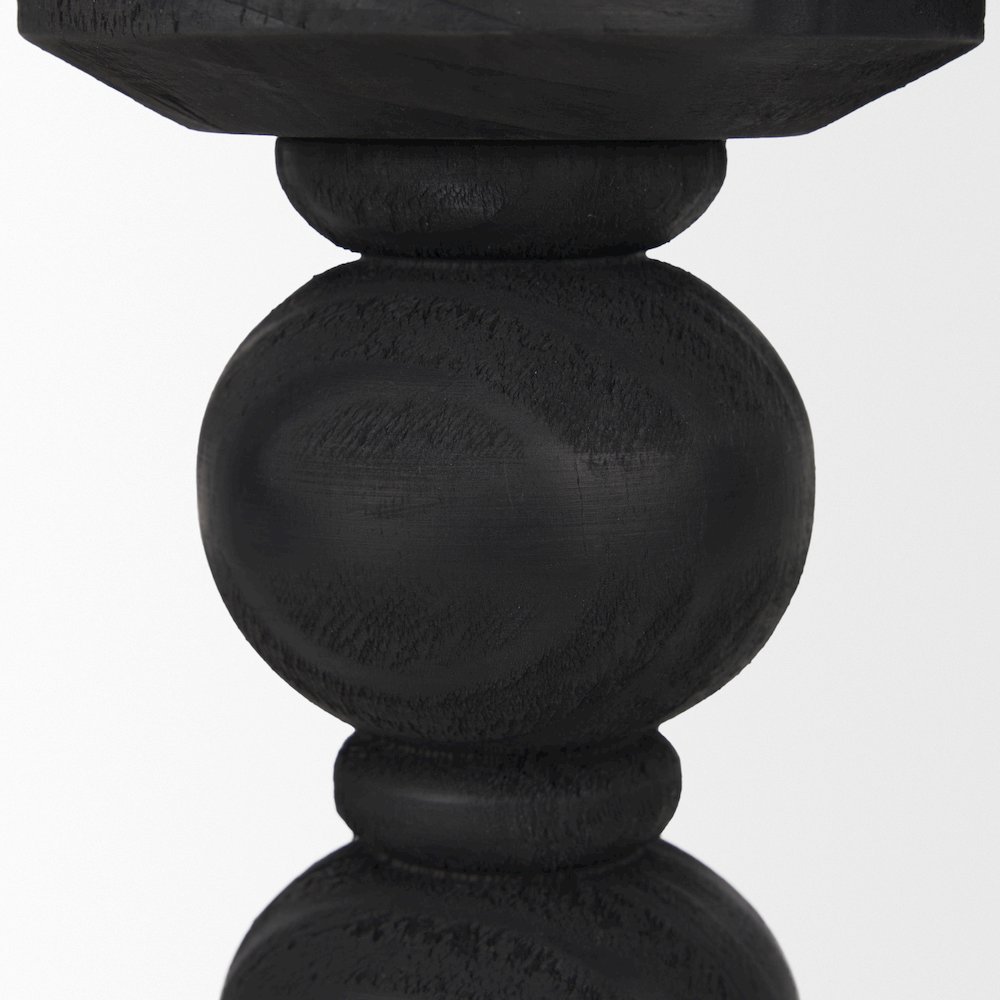 Wanda Matte Black Wood Pillar Candle Holders (Set of 2). Picture 7