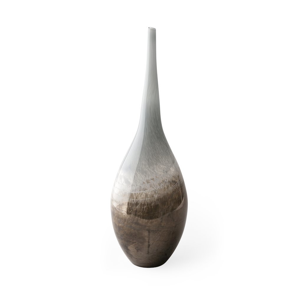 Erie II Tall Two Toned Sky Blue Dark Brown Blown Glass Vase. Picture 1