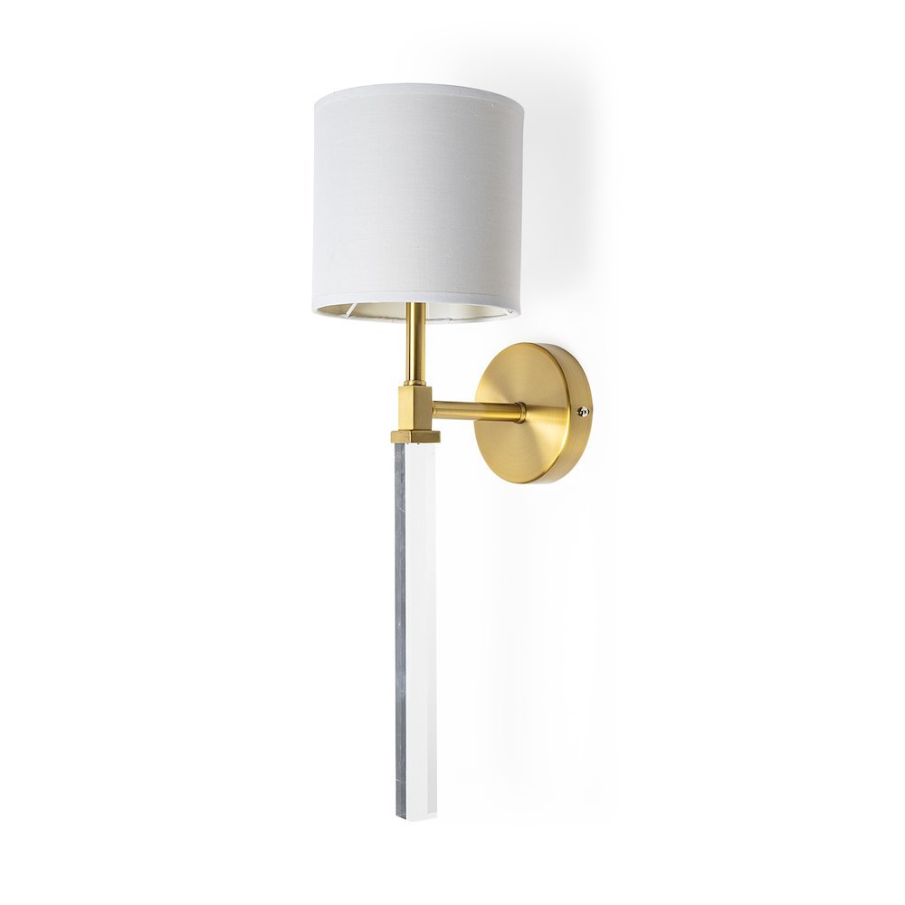 Santander II 6.5x22 Gold Metal and White Linen Shade Wall Sconce. Picture 1