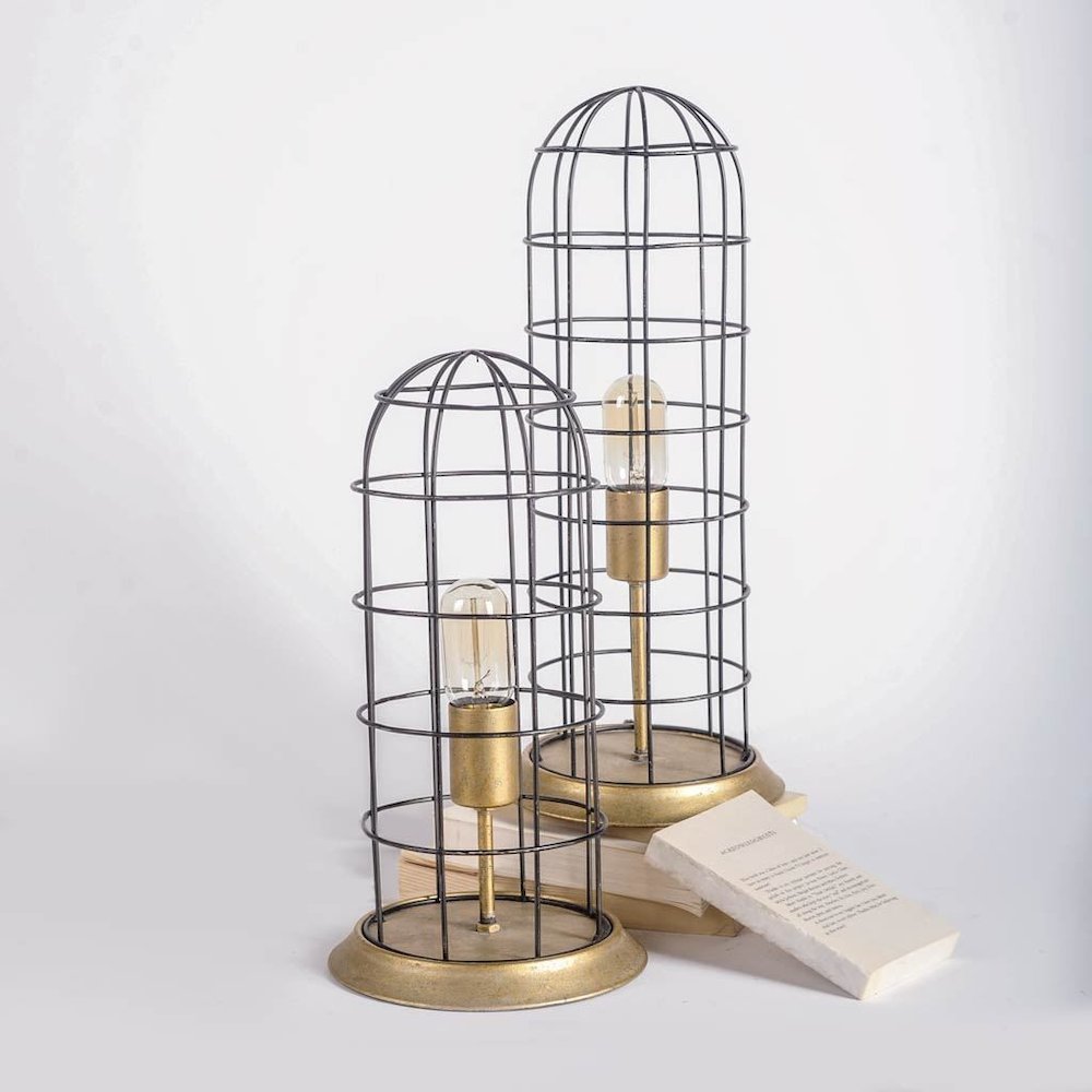 Carkner I (38"H) Gun-Metal Grey Cylindrical Metal Cage Table Lamp. Picture 2