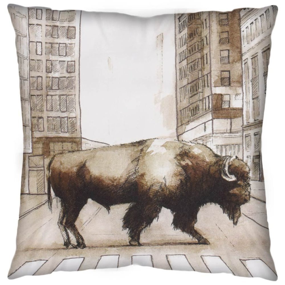 Northstreet II 18 x 18 Brown Bison City Crossing Decorative Pillow Cover. Picture 1
