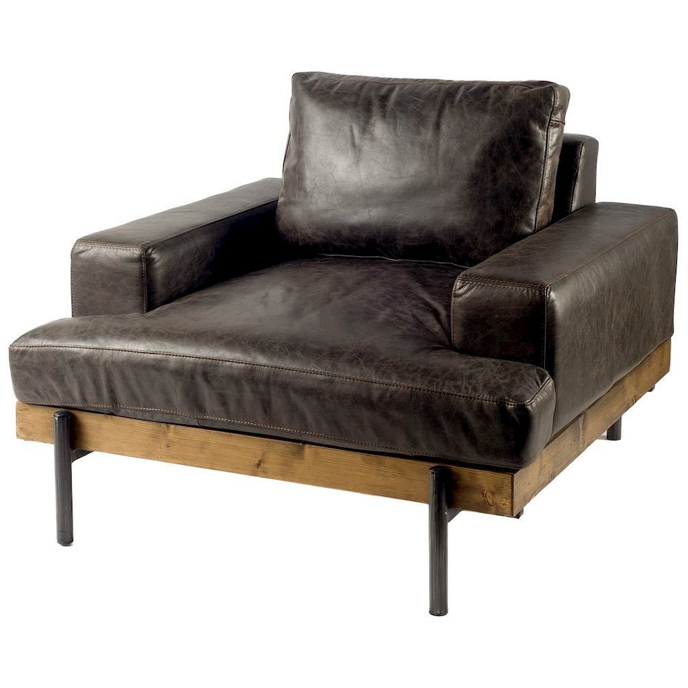 Colburne I Brown Leather Body Wood/Iron Frame Club Chair. Picture 1
