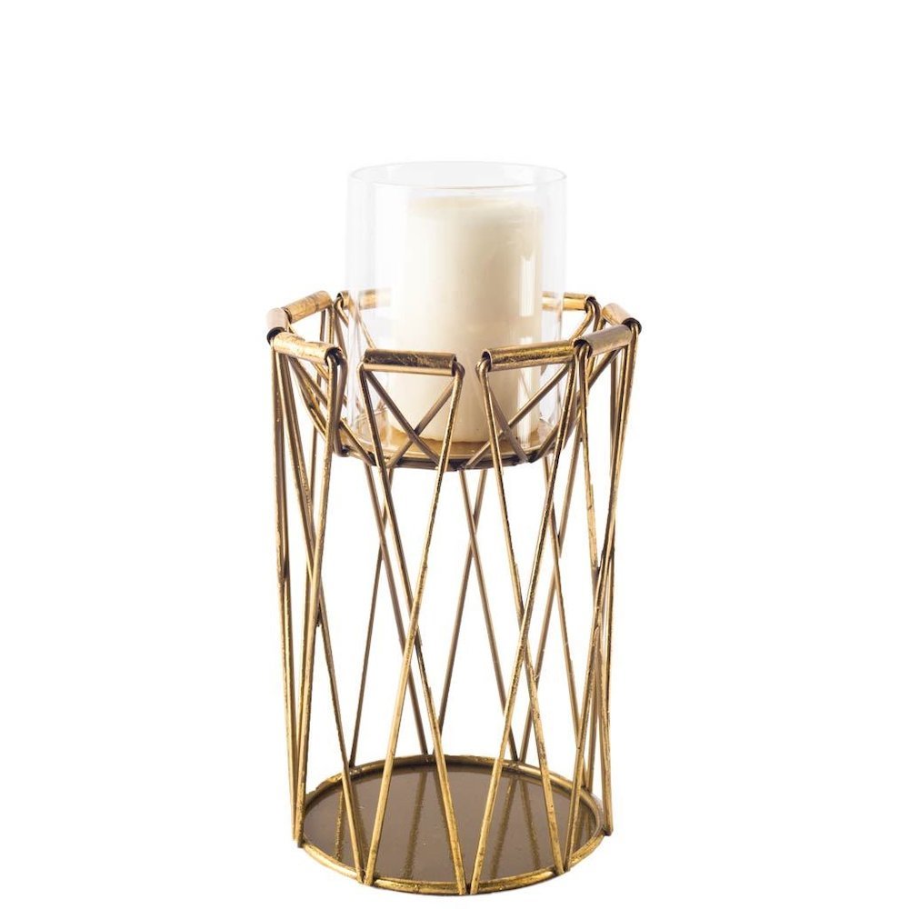 Othello II Short Antiqued Brass Metal Table Candle Holder. Picture 1