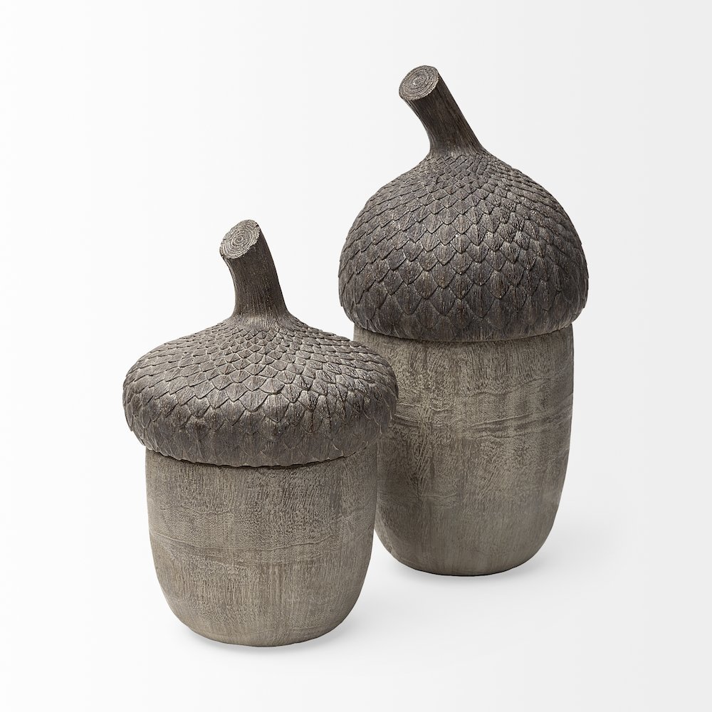 Mandor I (Small) 6L x 6W Brown Resin Acorn Box. Picture 2