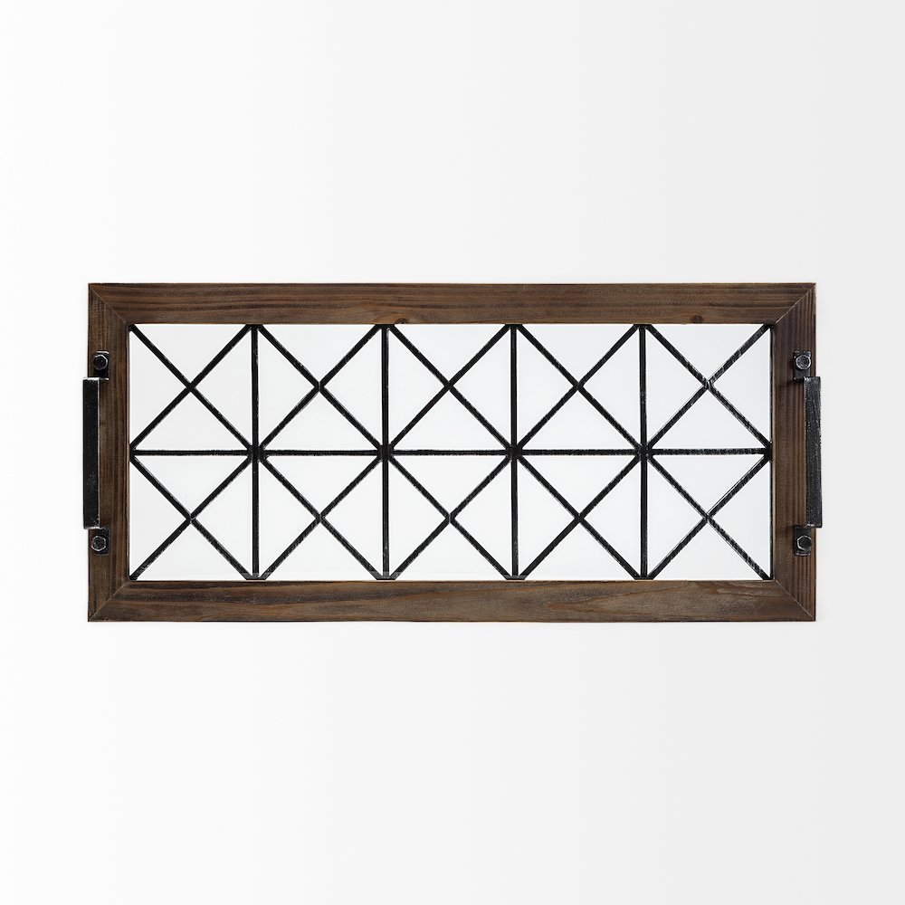 Ellingson 28L x 13W Black Rectangular Metal Glass Wood Bottom Tray. Picture 2