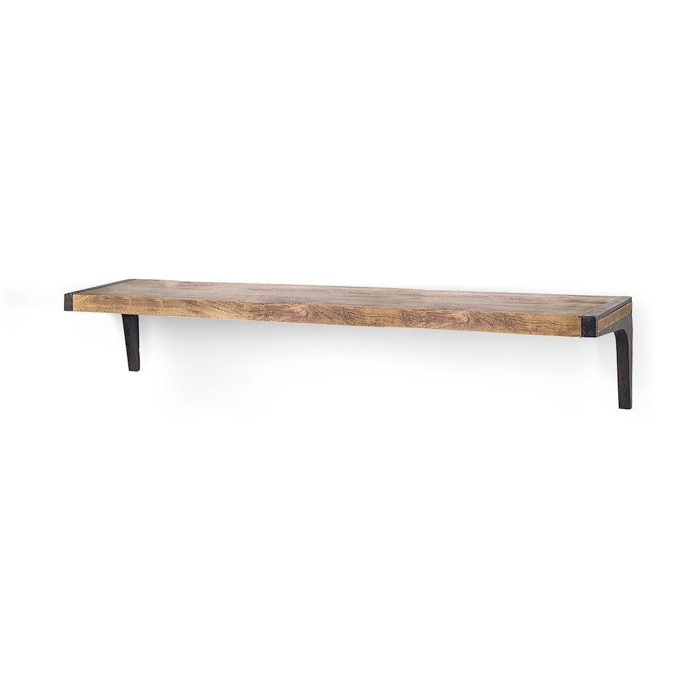 Dion I 58.0L x 11.0W x 11.0H Brown Wood W/Black Metal Wall Shelf. Picture 1