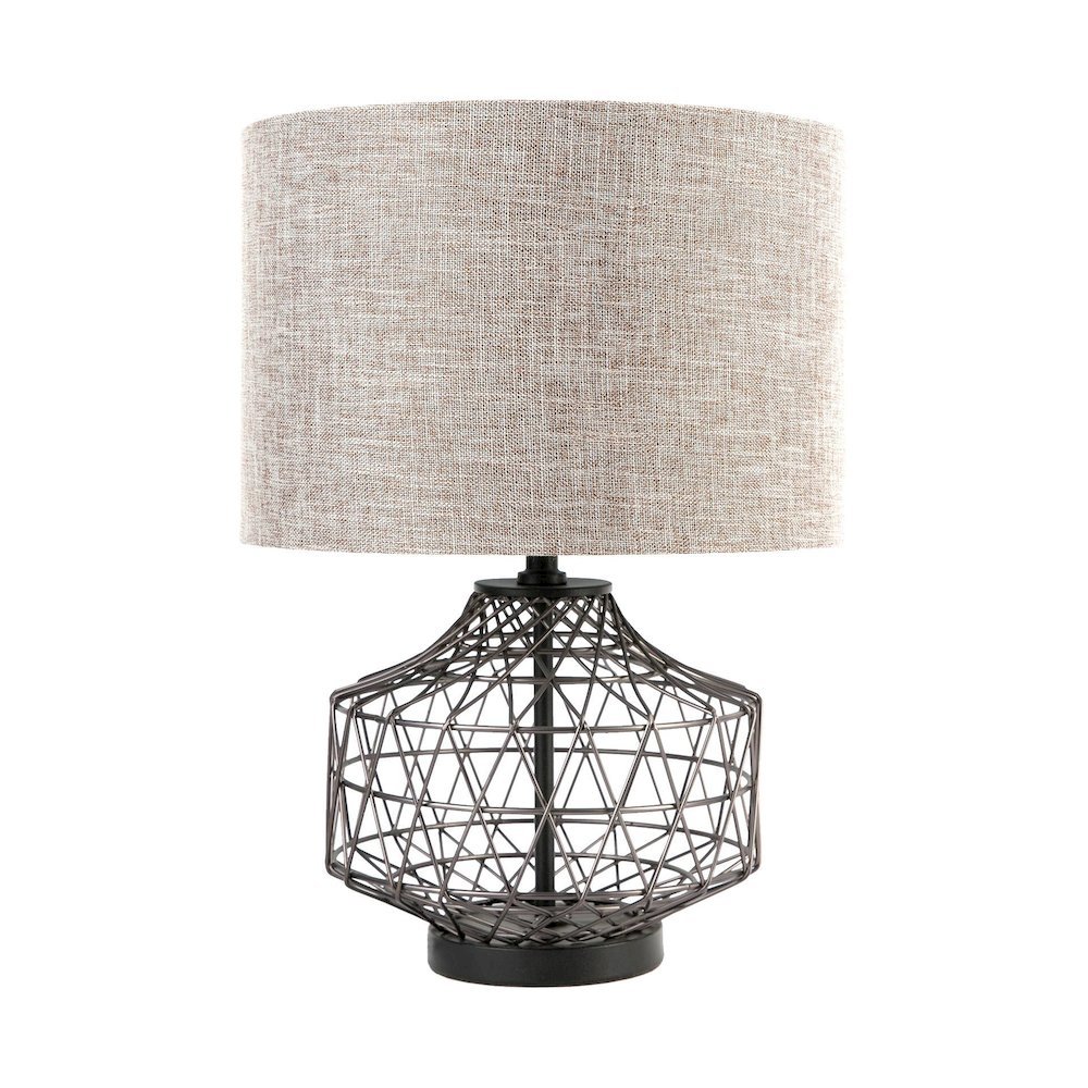 Clark (20"H) Bronze Barrel Metal Base Beige Linen Shade Table Lamp. Picture 1