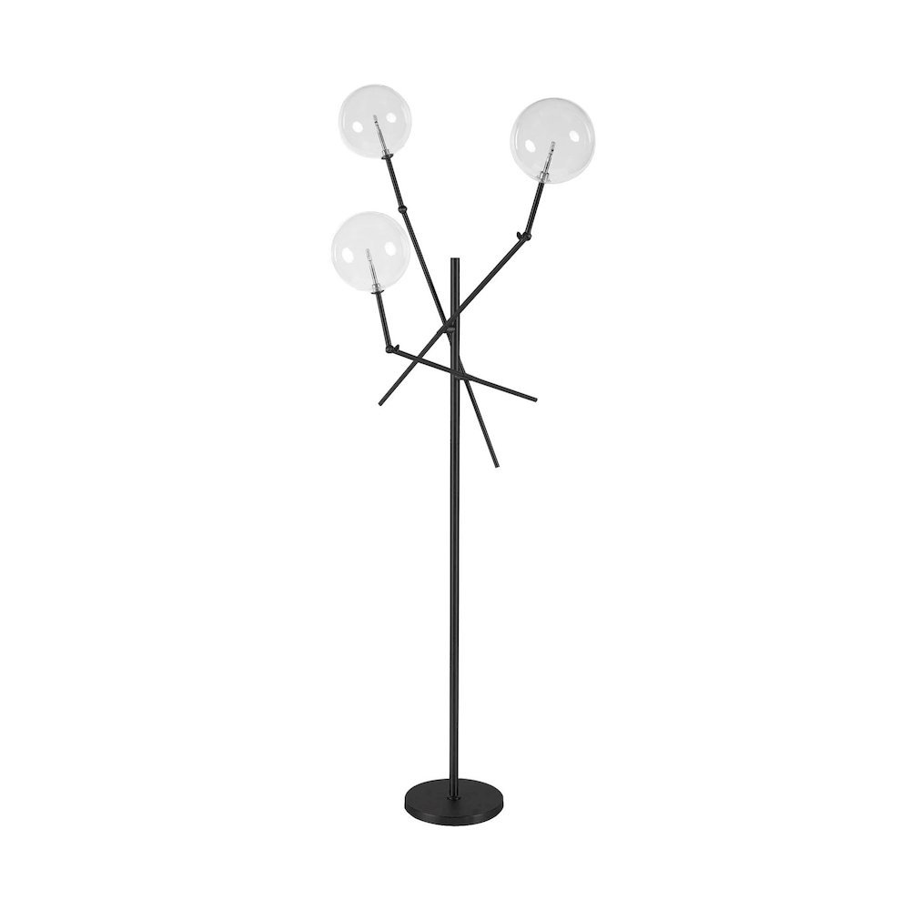 Connor II 84" Black Metal Glass Globe Three Light Floor Lamp. Picture 1