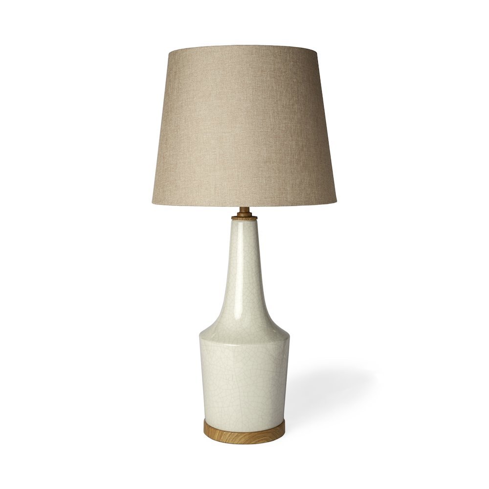 Rebecca (28.5"H) White Crackled Ceramic Base Wood Accent Table Lamp. Picture 1