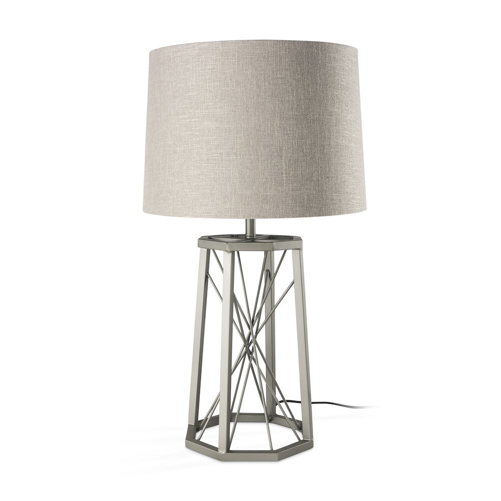 Raen (28.5"H) Gray Metal Octagonal Base w/Beige Shade Table Lamp. Picture 1