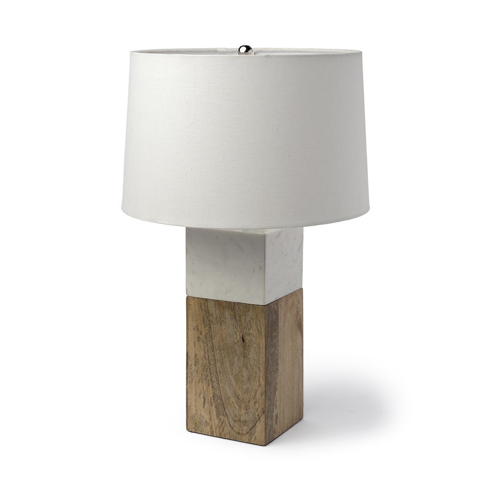 Woodrow (22.3"H) Light Brown Wood w/ White Accent Table Lamp. Picture 1