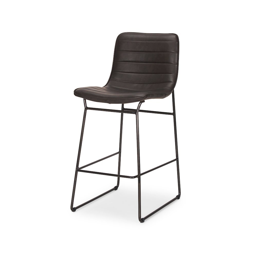 Meritt 37"H Black Faux-Leather Seat W/ Black Metal Frame Stool. Picture 1