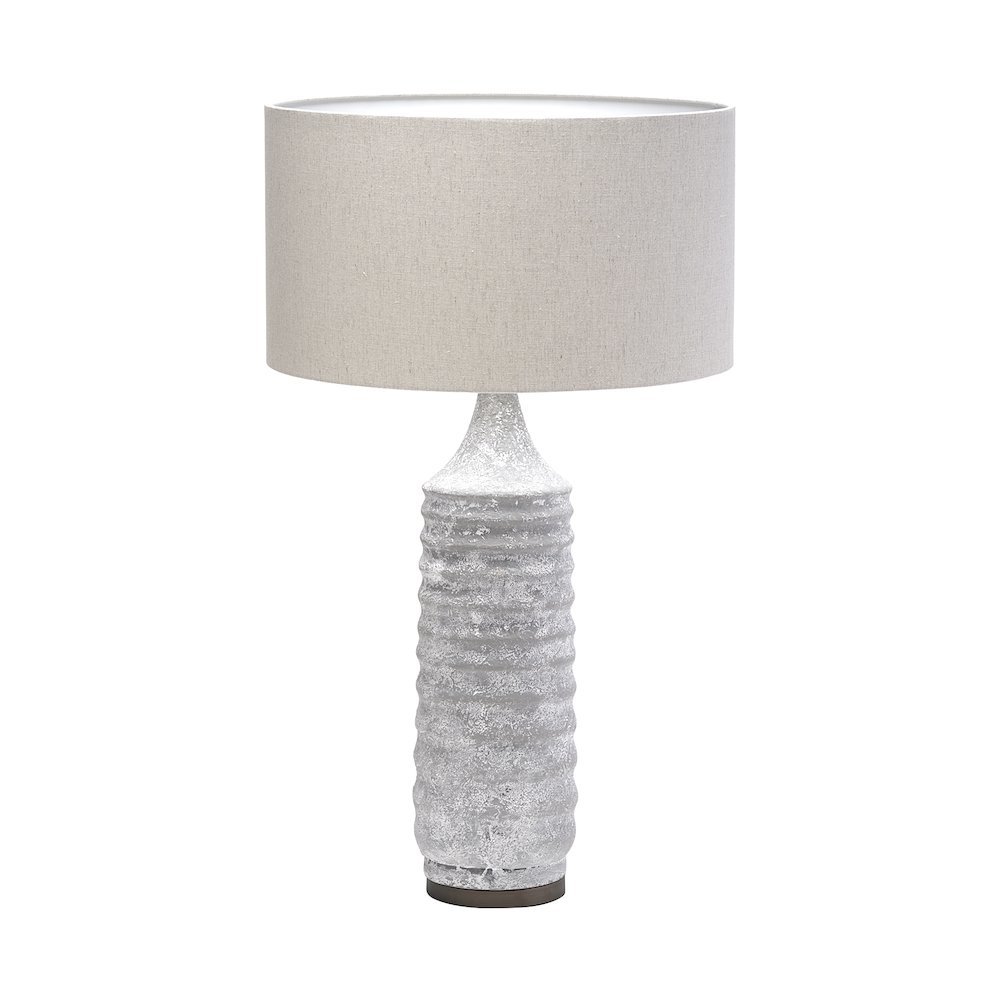 Harlan (30.5"H) Beige-Toned Fabric Shade Gray Concrete Base Table Lamp. Picture 1