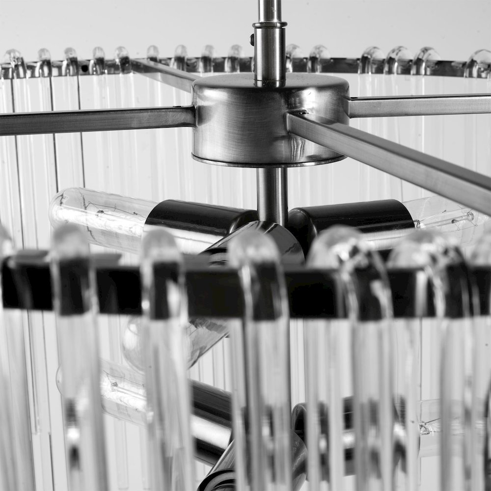 Anna (26"x14") Hanging Gun-Metal w/ Clear Glass Rods Six Bulb Chandelier. Picture 3