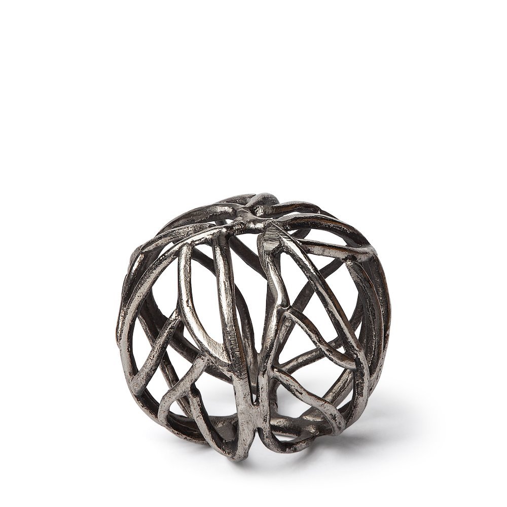Sphaira I Small 5L x 5W Silver Cast Aluminum Decorative Tree Branch Orb. Picture 1