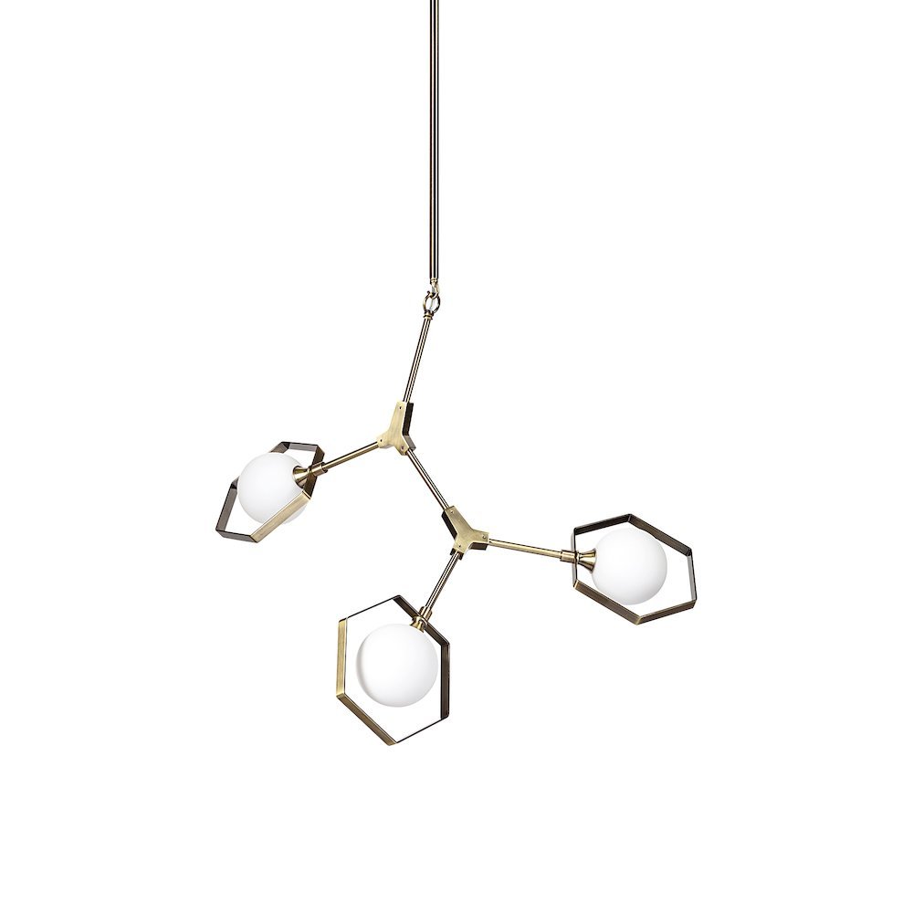 Champagne Metal Multi-Arm Three Light Chandelier. Picture 1