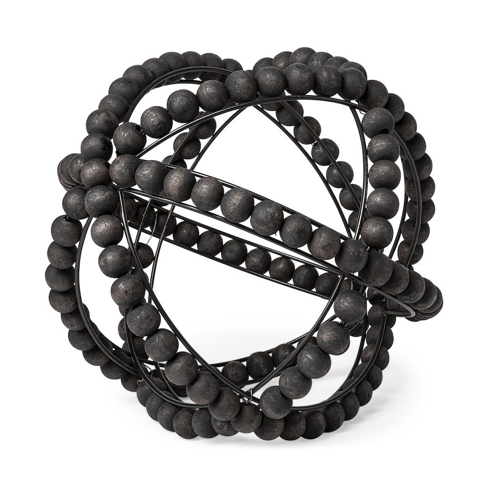 Earnhardt II Large 11L x 11W Black Wooden Beaded Orb. Picture 1