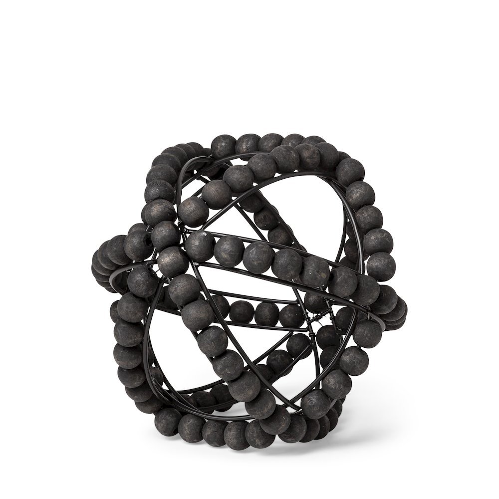 Earnhardt I Small 9L x 9W Black Wooden Beaded Orb. Picture 1