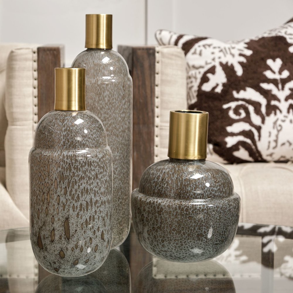 Toba II Tall Brown/Gold Spotted Gourd Style Vase. Picture 3