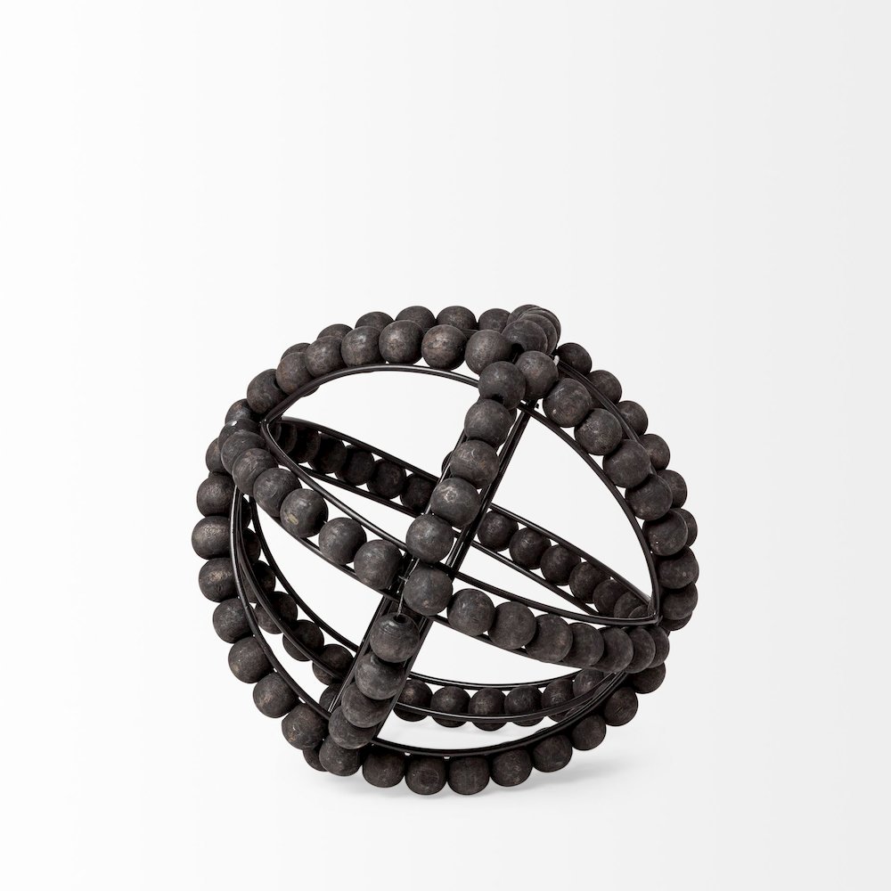 Earnhardt I Small 9L x 9W Black Wooden Beaded Orb. Picture 3
