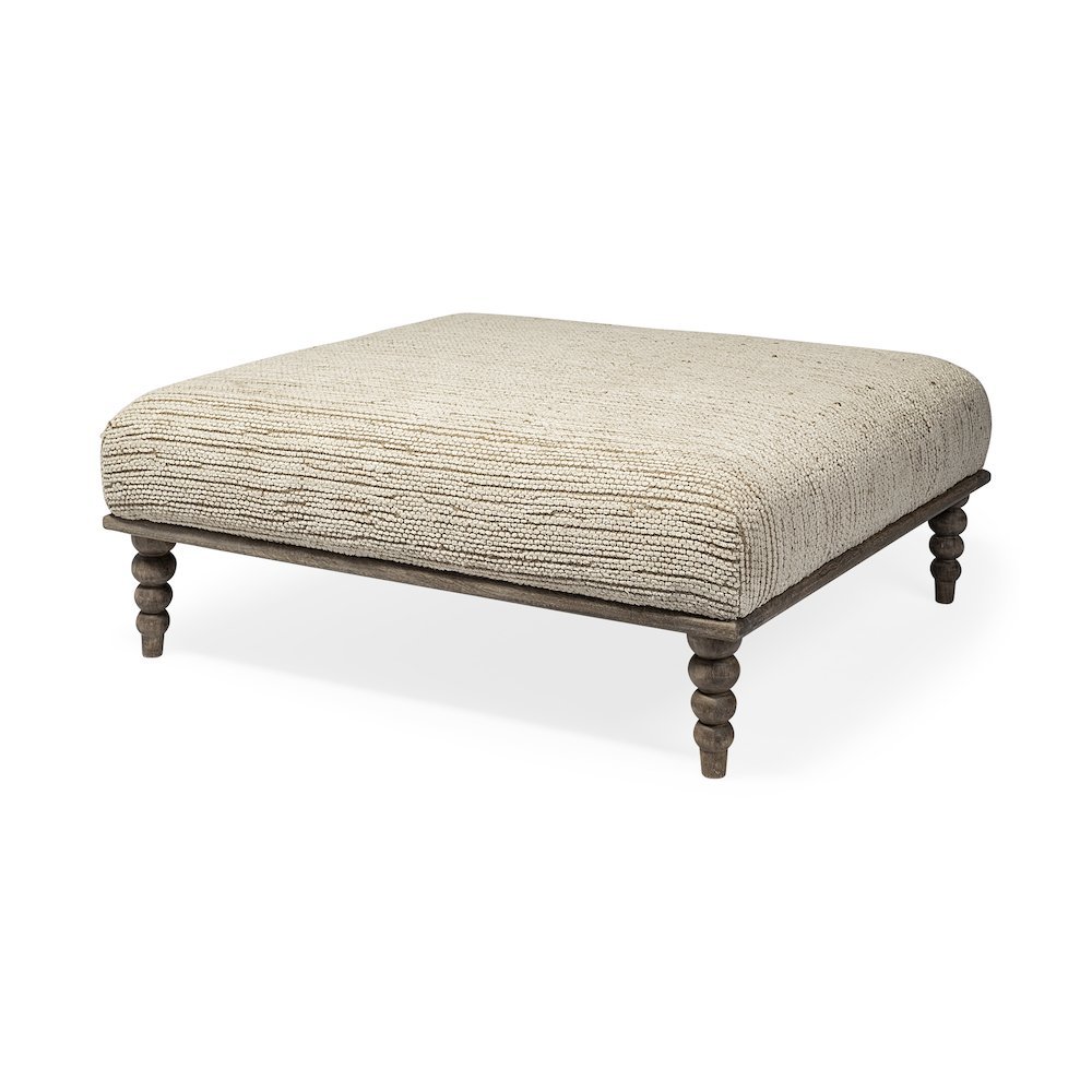 Alder I 42L x 42W Upholstered Cream Seat With Brown Wooden Base Accent Bench. Picture 1