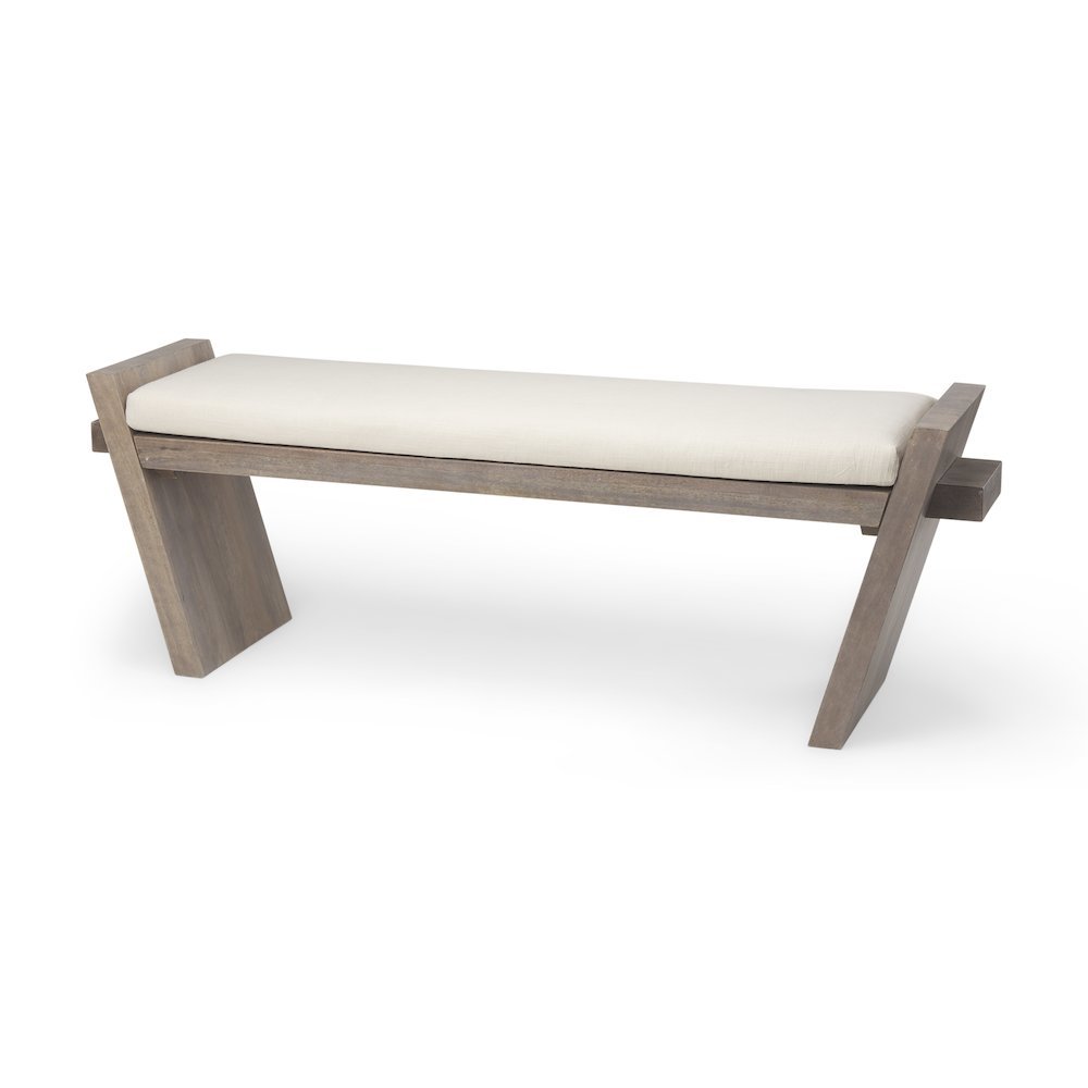 Elaine I 58L x 14.75W x 20H Brown Wood Upholstered Cream Seat Entryway Bench. Picture 1